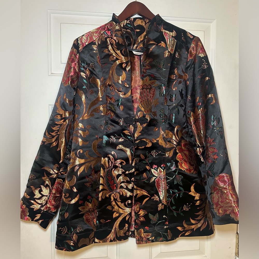 Soft Surroundings Satin Jacket Moon Dynasty Size M Satin Brocade STUNNING‎